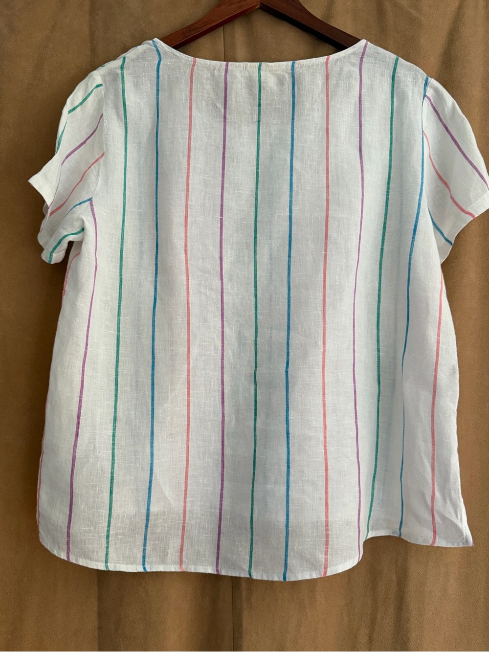 Christian Siriano White Short-Sleeve Blouse with Multicolor Vertical Stripes - Picture 2 of 5